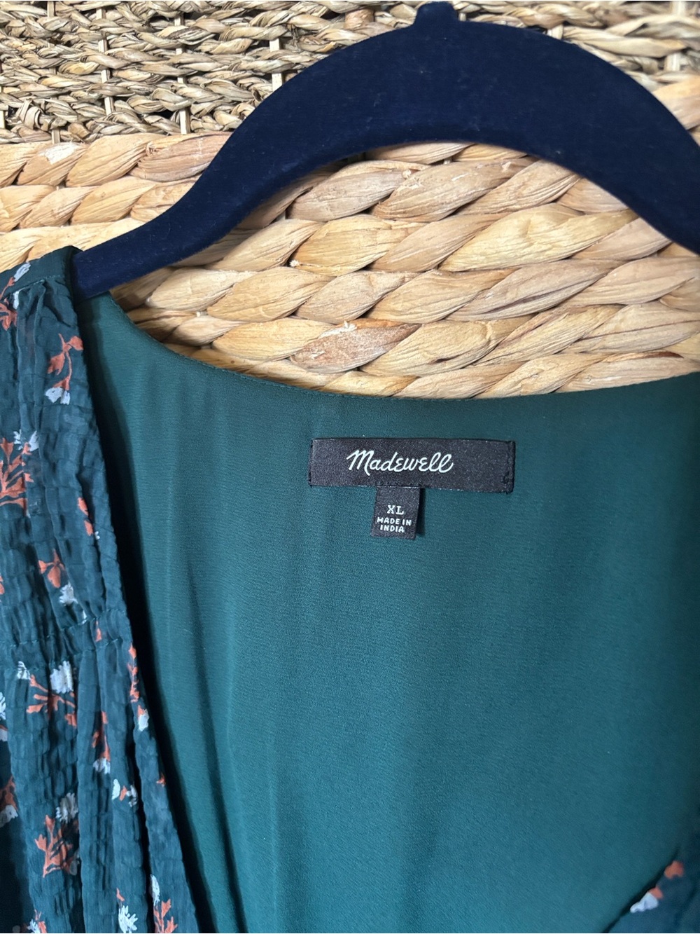 Madewell Dark Teal Floral V-Neck Midi Dress - Picture 5 of 8